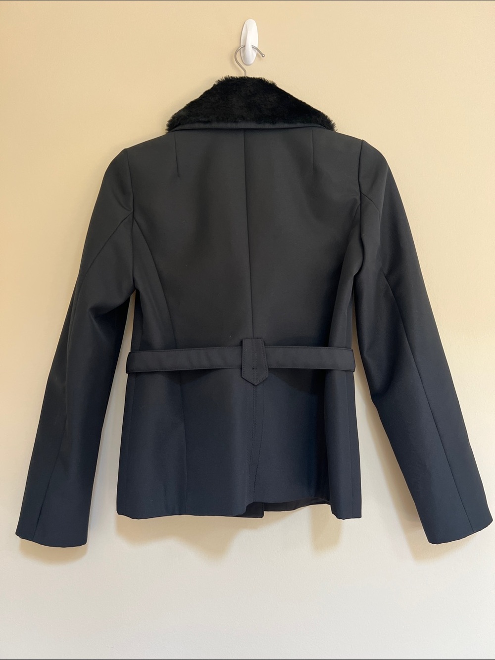 United Colors of Benetton Black Women's Belted Blazer with removable fur 0 - Picture 7 of 8